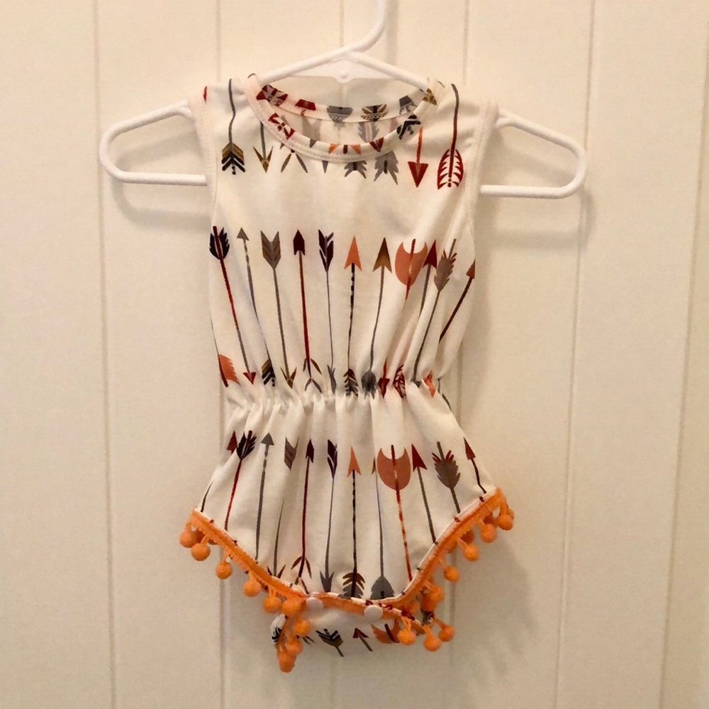 Baby Girl Orange Arrow Romper / Swimsuit & Tassels